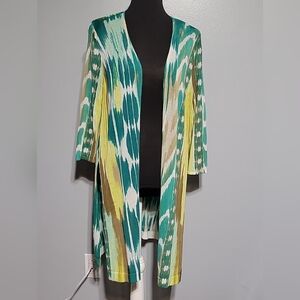 Chico's Women's Duster Cardigan Kimono Size 1 Medium Open Front Long Sleeve Boho
